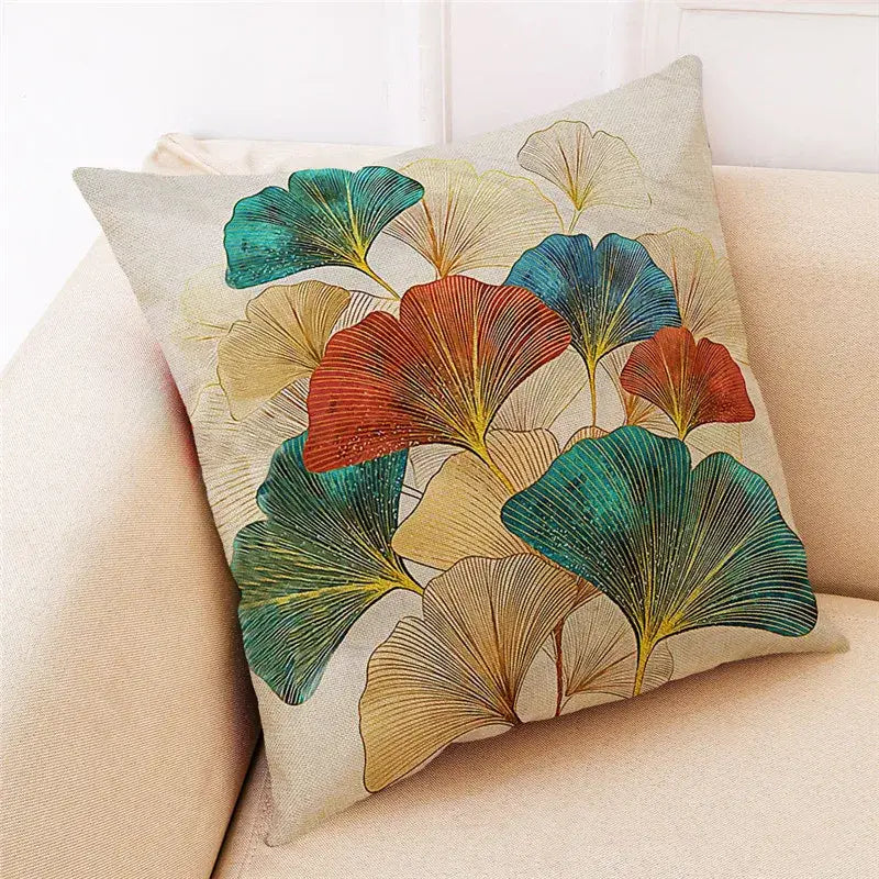 DecorBites™ Ginkgo Leaves Linen Cushion Cover for Modern Home Decor & Living Room