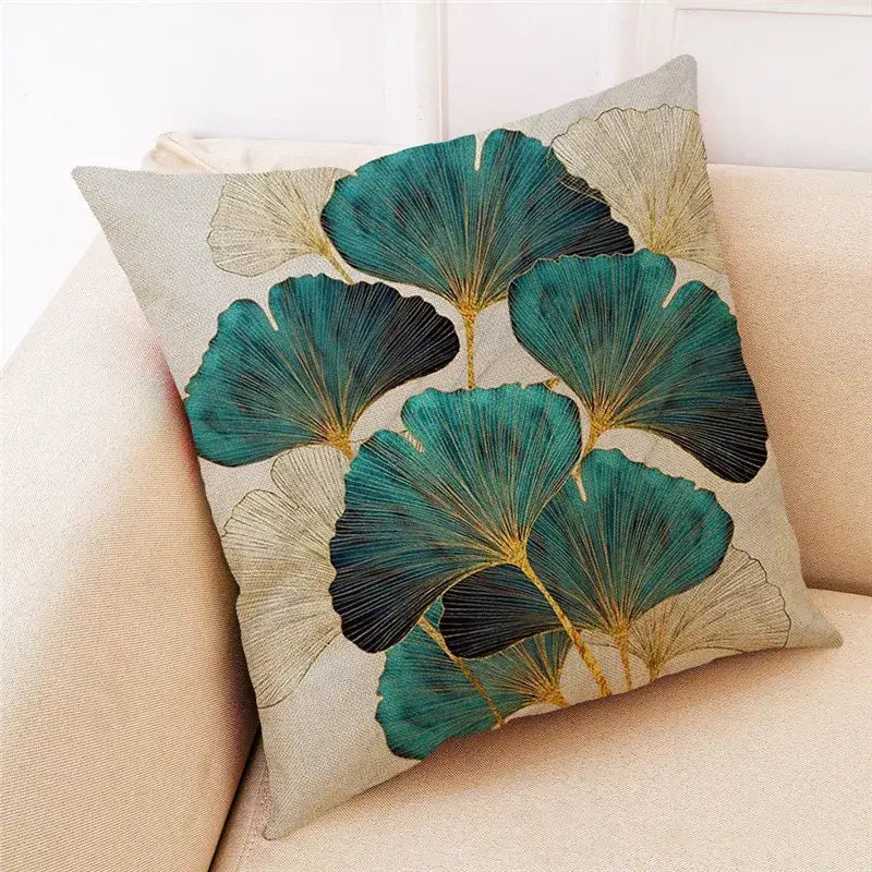 DecorBites™ Ginkgo Leaves Linen Cushion Cover for Modern Home Decor & Living Room