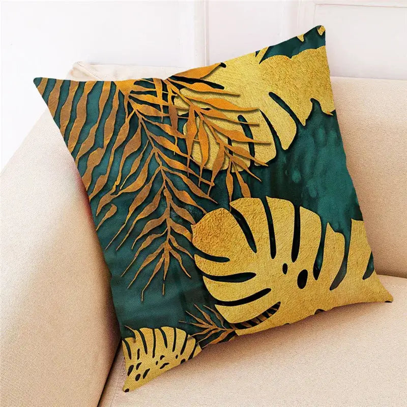 DecorBites™ Ginkgo Leaves Linen Cushion Cover for Modern Home Decor & Living Room