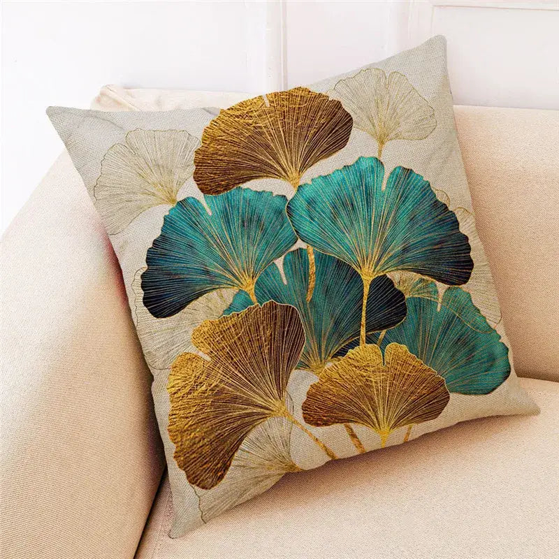 DecorBites™ Ginkgo Leaves Linen Cushion Cover for Modern Home Decor & Living Room