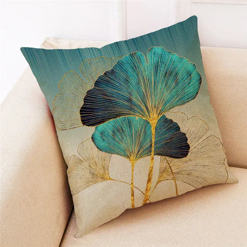 DecorBites™ Ginkgo Leaves Linen Cushion Cover for Modern Home Decor & Living Room