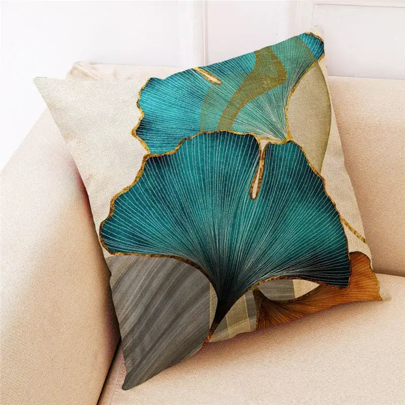 DecorBites™ Ginkgo Leaves Linen Cushion Cover for Modern Home Decor & Living Room