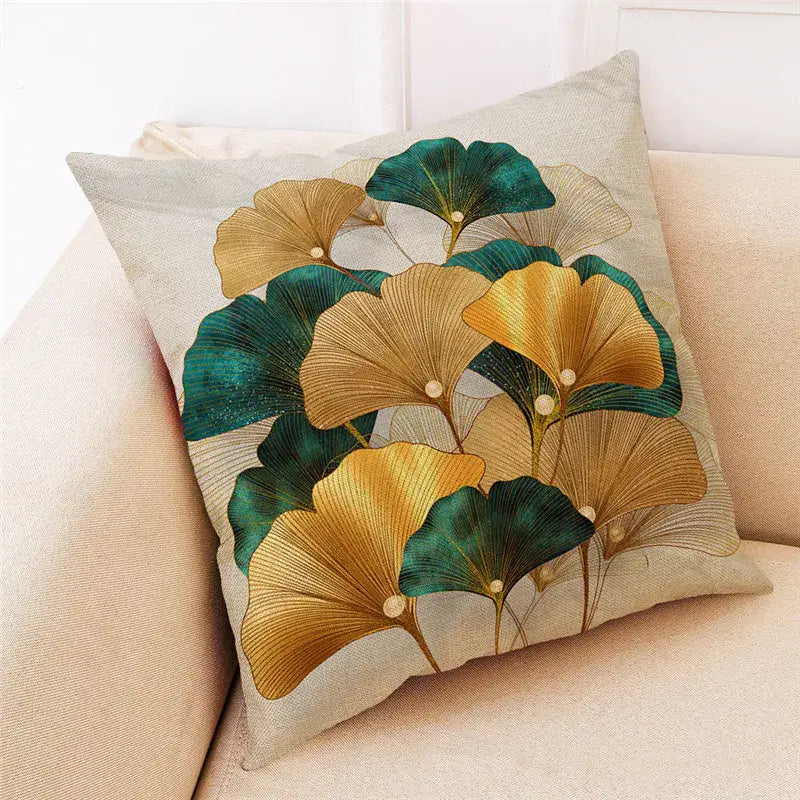 DecorBites™ Ginkgo Leaves Linen Cushion Cover for Modern Home Decor & Living Room