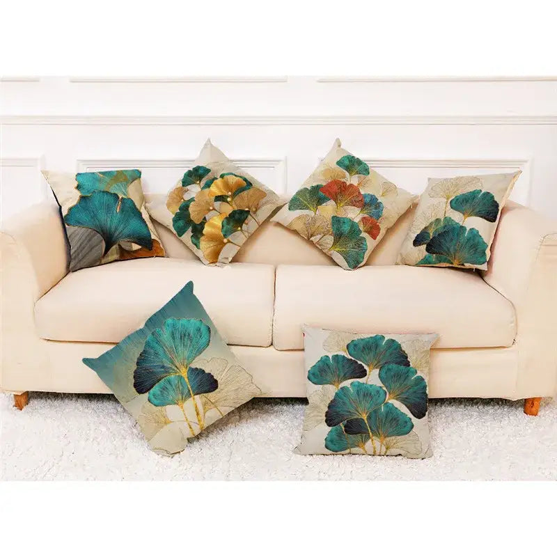DecorBites™ Ginkgo Leaves Linen Cushion Cover for Modern Home Decor & Living Room