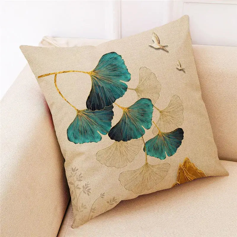 DecorBites™ Ginkgo Leaves Linen Cushion Cover for Modern Home Decor & Living Room
