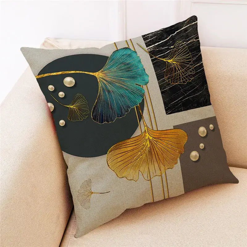 DecorBites™ Ginkgo Leaves Linen Cushion Cover for Modern Home Decor & Living Room