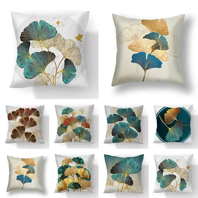 DecorBites™ Ginkgo Leaves Print Sofa Pillowcase 45x45cm Modern Nordic Chair Cushion Cover