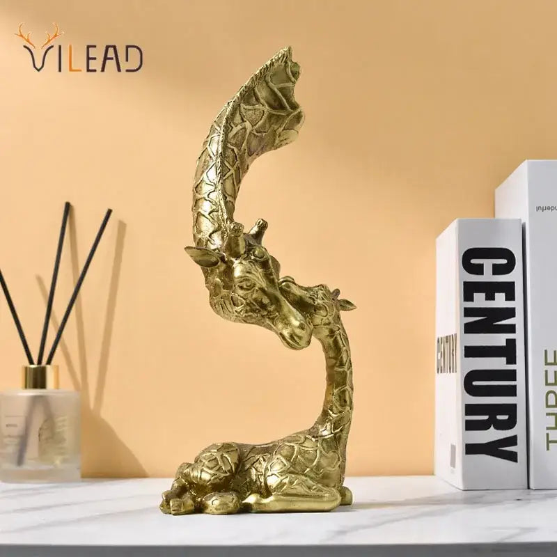 DecorBites™ Giraffe Head Sculpture Resin Animal Statue Interior Golden Ornaments