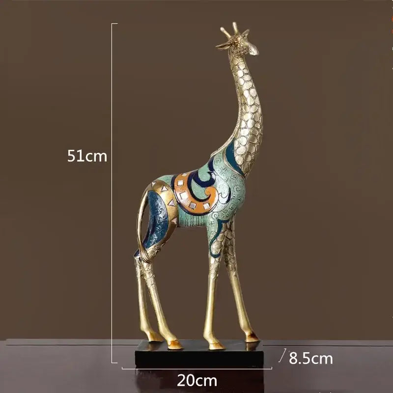 DecorBites™ Giraffe Mother and Child Painted Sculpture - Modern Home Decoration Golden Ornament