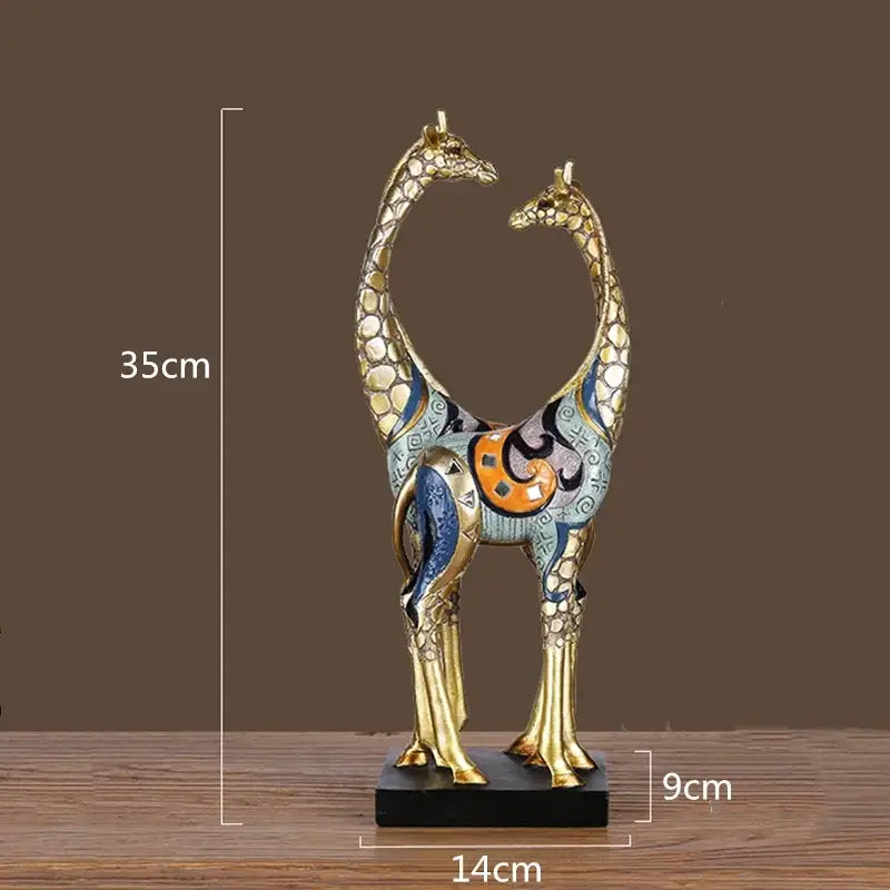 DecorBites™ Giraffe Mother and Child Painted Sculpture - Modern Home Decoration Golden Ornament