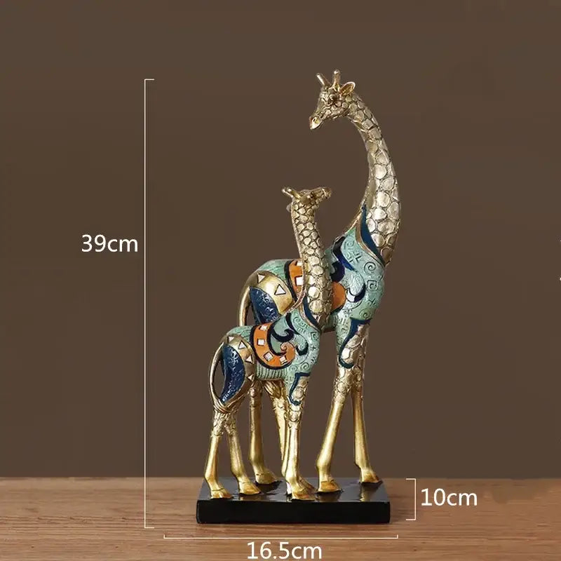 DecorBites™ Giraffe Mother and Child Painted Sculpture - Modern Home Decoration Golden Ornament