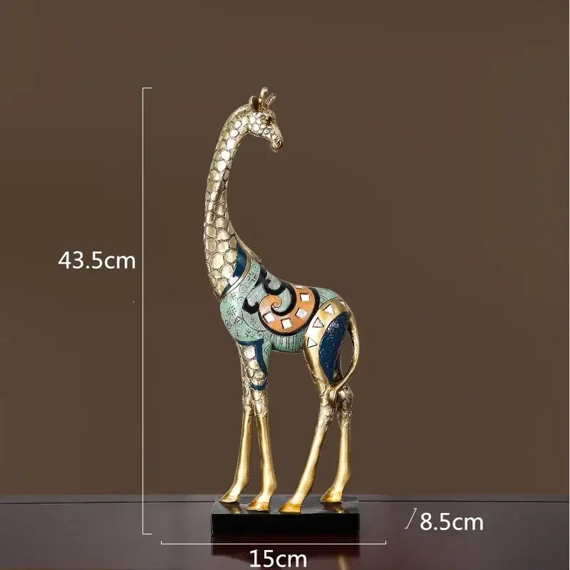 DecorBites™ Giraffe Mother and Child Painted Sculpture - Modern Home Decoration Golden Ornament