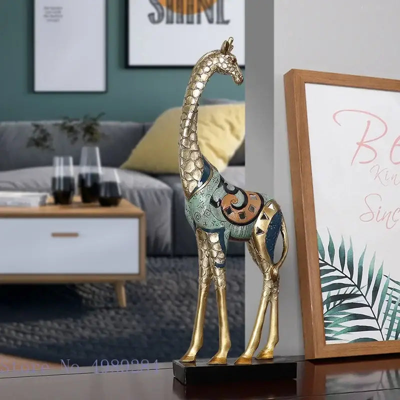 DecorBites™ Giraffe Mother and Child Painted Sculpture - Modern Home Decoration Golden Ornament