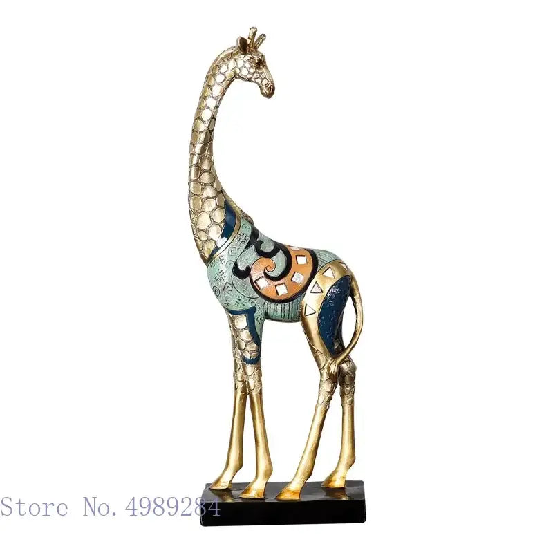 DecorBites™ Giraffe Mother and Child Painted Sculpture - Modern Home Decoration Golden Ornament
