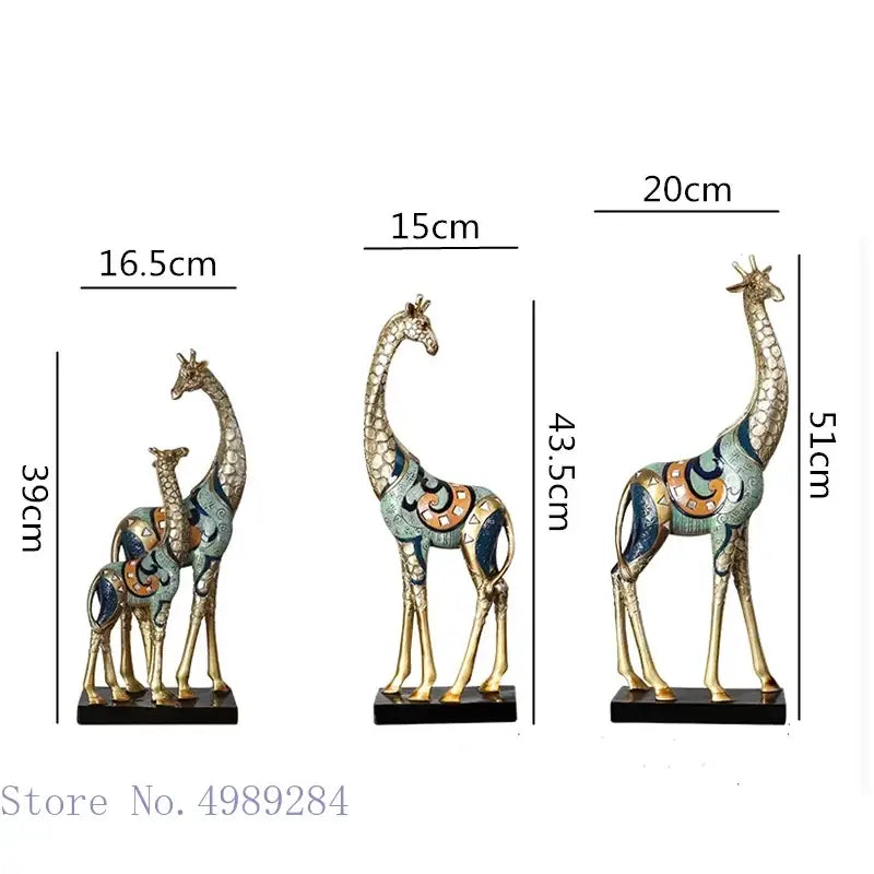 DecorBites™ Giraffe Mother and Child Painted Sculpture - Modern Home Decoration Golden Ornament