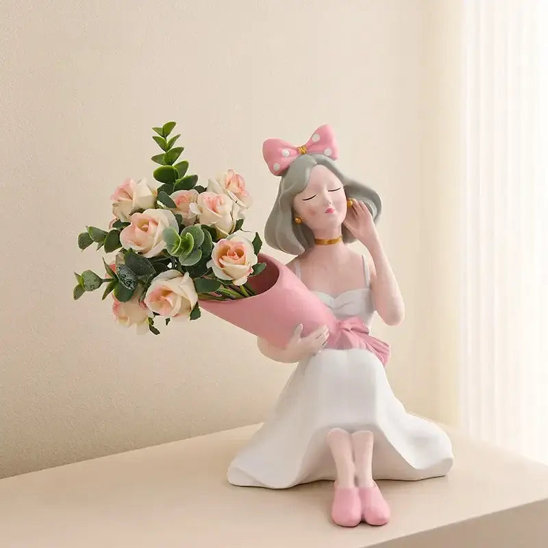 DecorBites™ Girl Statues Vase Ornaments Office Decor Figurines TV Cabinets Floral Accessories