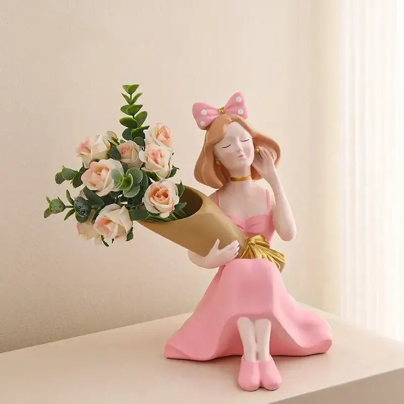 DecorBites™ Girl Statues Vase Ornaments Office Decor Figurines TV Cabinets Floral Accessories