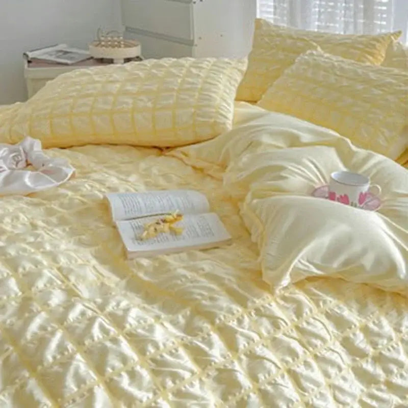 DecorBites™ Girls Bubble Gauze Bedding Set, Soft Summer Comforter Cover Kit, Skin-Friendly Easy Sleep