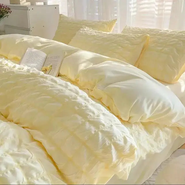 DecorBites™ Girls Bubble Gauze Bedding Set, Soft Summer Comforter Cover Kit, Skin-Friendly Easy Sleep