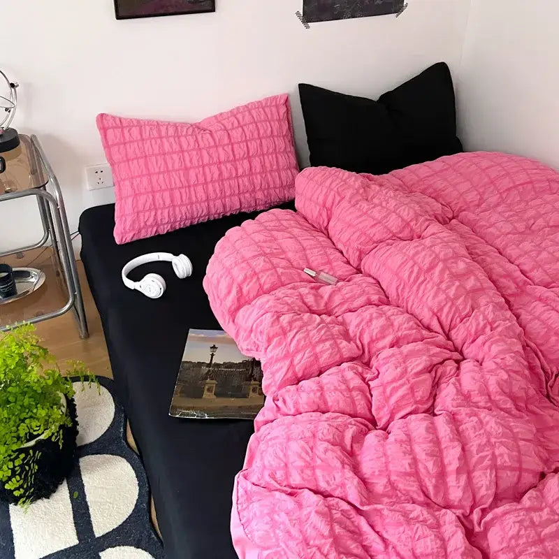 DecorBites™ Girls Bubble Gauze Bedding Set, Soft Summer Comforter Cover Kit, Skin-Friendly Easy Sleep