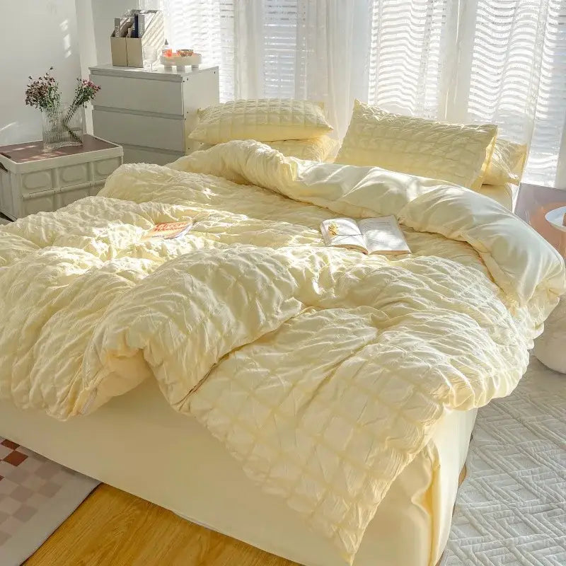 DecorBites™ Girls Bubble Gauze Bedding Set, Soft Summer Comforter Cover Kit, Skin-Friendly Easy Sleep