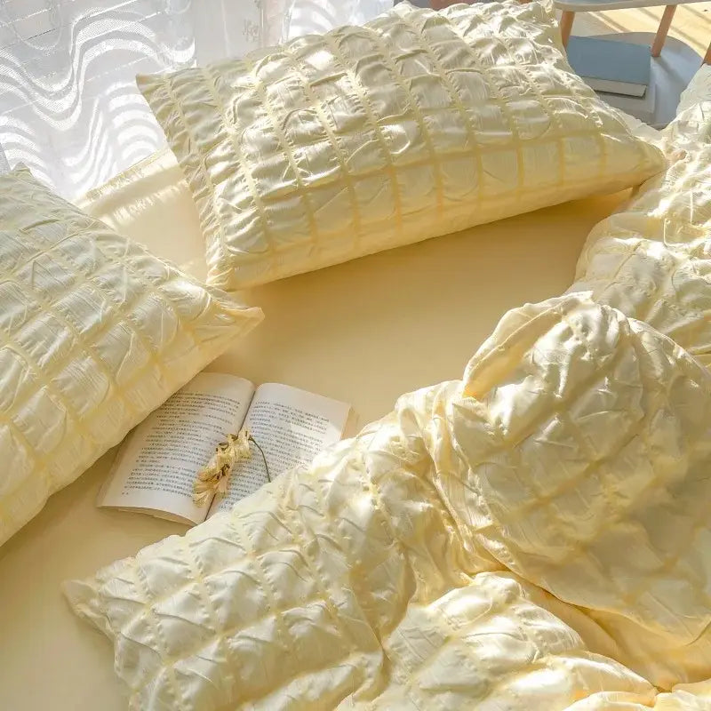 DecorBites™ Girls Bubble Gauze Bedding Set, Soft Summer Comforter Cover Kit, Skin-Friendly Easy Sleep