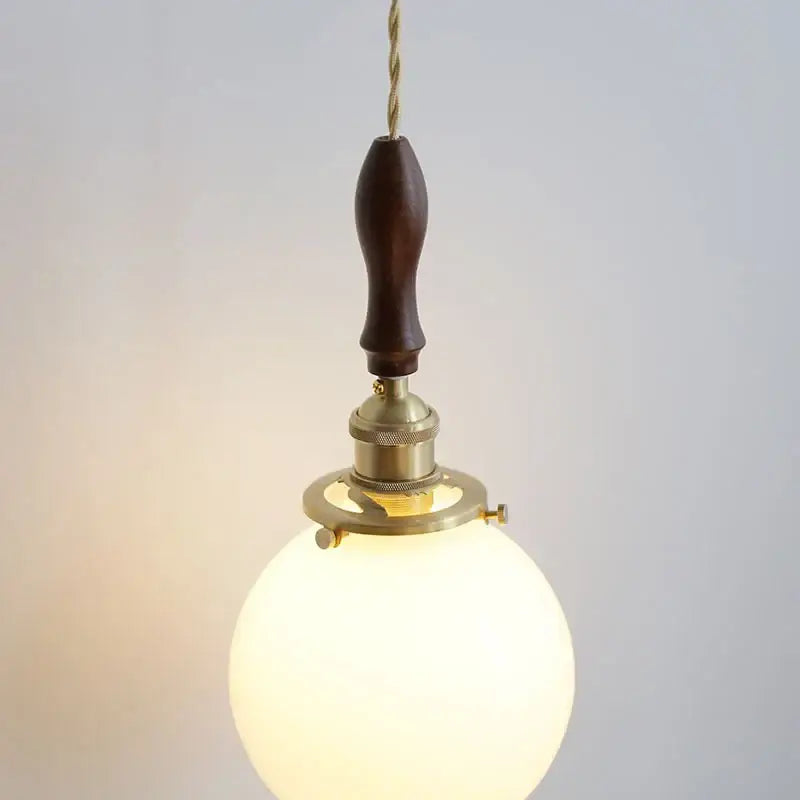 DecorBites™ Glabe LED Pendant Lamp Walnut Wood Copper Modern Hanging Light Fixture
