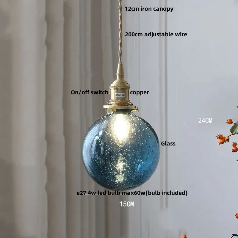 DecorBites™ Glabe LED Pendant Lamp Walnut Wood Copper Modern Hanging Light Fixture