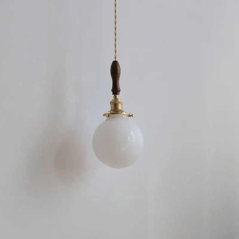 DecorBites™ Glabe LED Pendant Lamp Walnut Wood Copper Modern Hanging Light Fixture