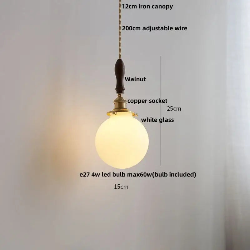 DecorBites™ Glabe LED Pendant Lamp Walnut Wood Copper Modern Hanging Light Fixture