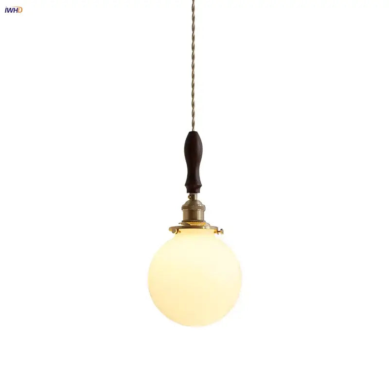 DecorBites™ Glabe LED Pendant Lamp Walnut Wood Copper Modern Hanging Light Fixture