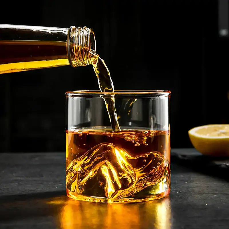 DecorBites™ Glacier Wine Cup: Japanese Style Whisky Glass with Fuji Artwork