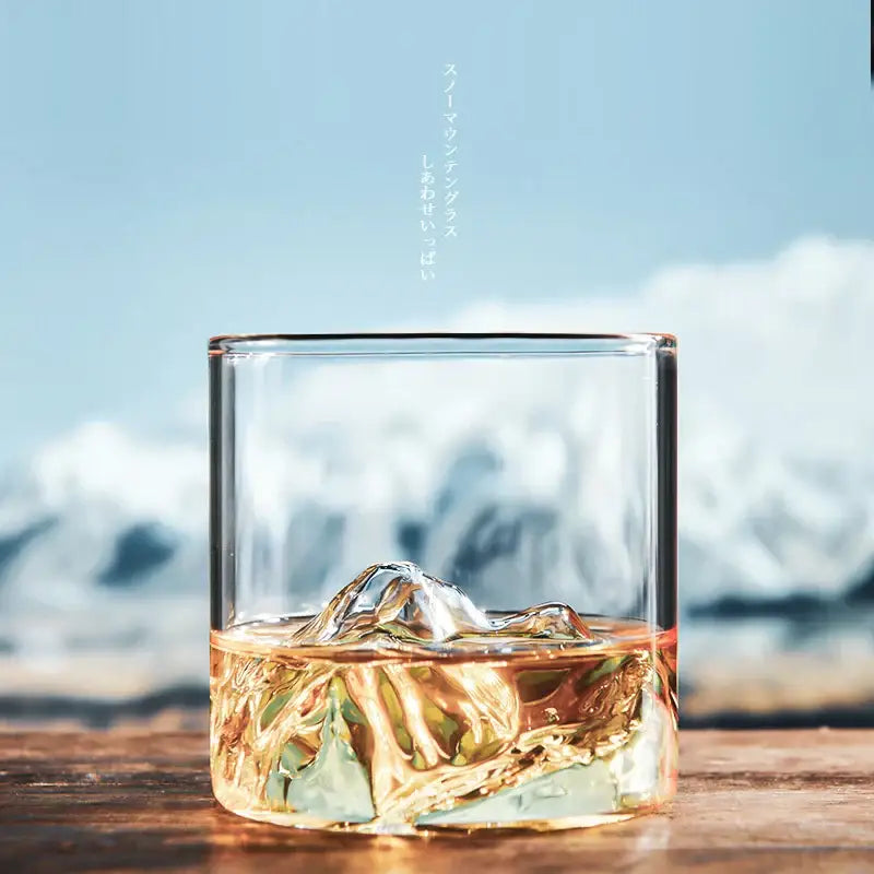 DecorBites™ Glacier Wine Cup: Japanese Style Whisky Glass with Fuji Artwork