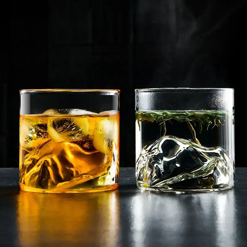 DecorBites™ Glacier Wine Cup: Japanese Style Whisky Glass with Fuji Artwork