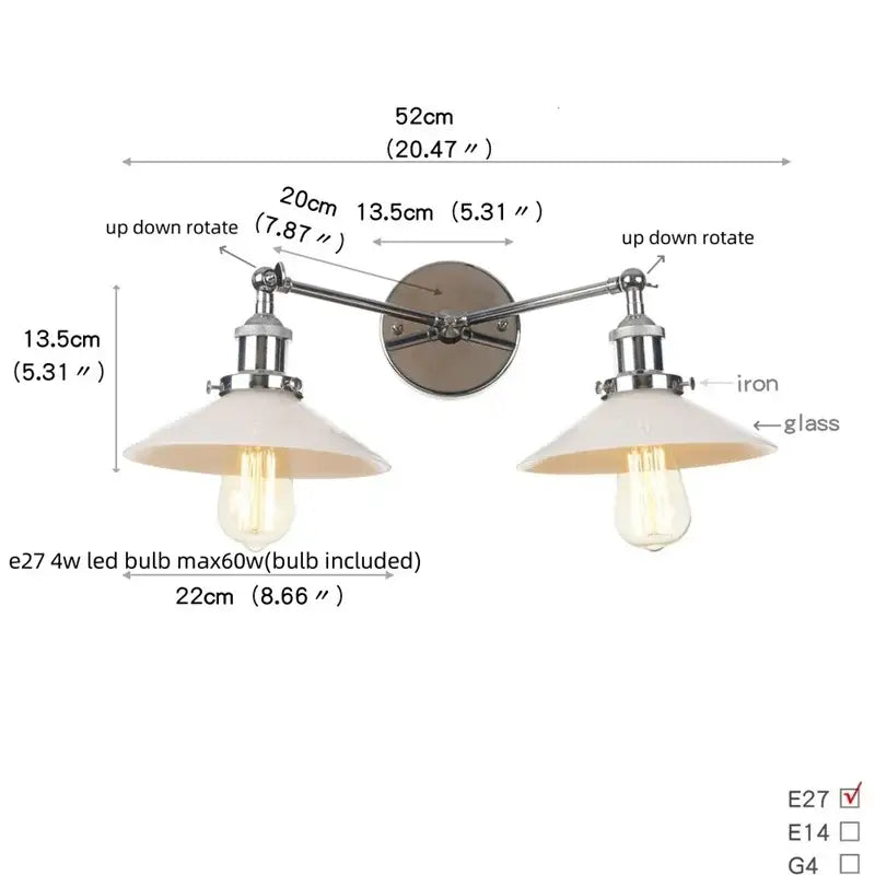 DecorBites™ Glass 2-Light Wall Sconce with Pull Chain Switch for Bedroom and Bathroom