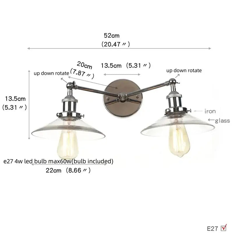 DecorBites™ Glass 2-Light Wall Sconce with Pull Chain Switch for Bedroom and Bathroom