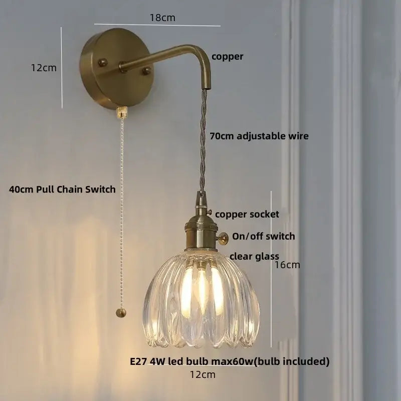 DecorBites™ Glass Adjustable LED Wall Lamp with Pull Chain Switch, Modern Nordic Design