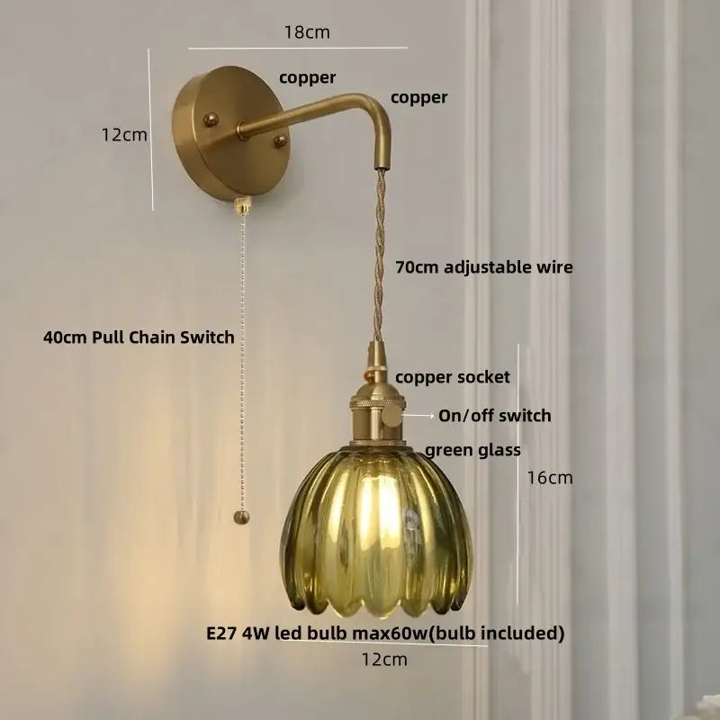 DecorBites™ Glass Adjustable LED Wall Lamp with Pull Chain Switch, Modern Nordic Design