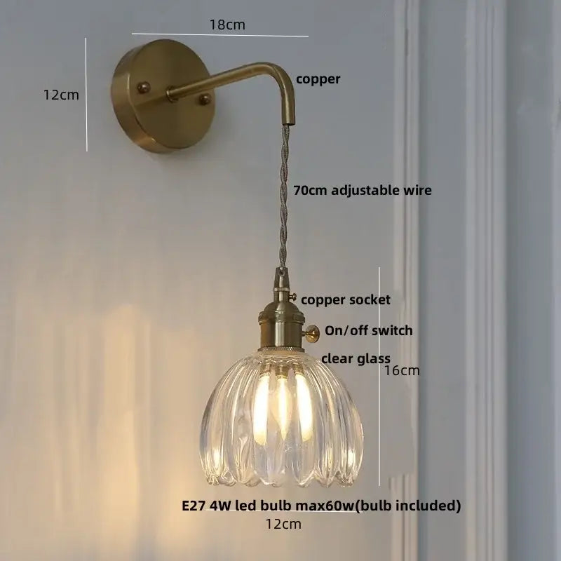 DecorBites™ Glass Adjustable LED Wall Lamp with Pull Chain Switch, Modern Nordic Design