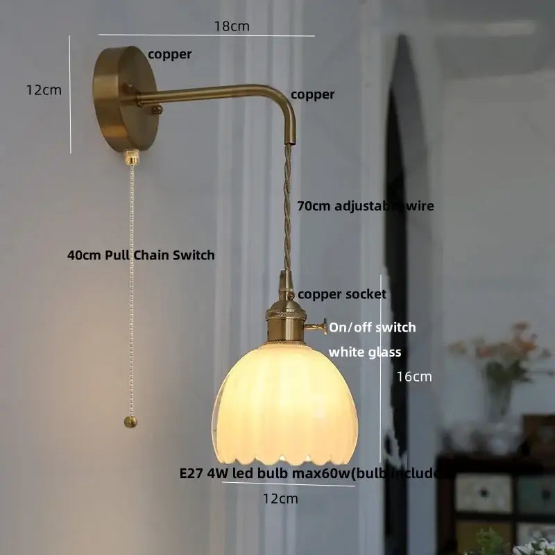 DecorBites™ Glass Adjustable LED Wall Lamp with Pull Chain Switch, Modern Nordic Design