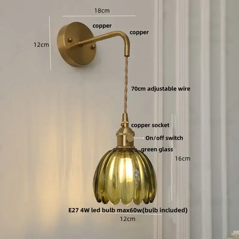 DecorBites™ Glass Adjustable LED Wall Lamp with Pull Chain Switch, Modern Nordic Design