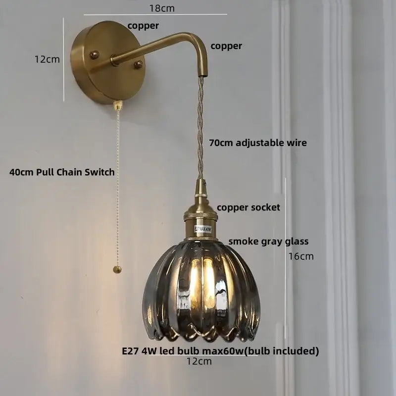 DecorBites™ Glass Adjustable LED Wall Lamp with Pull Chain Switch, Modern Nordic Design