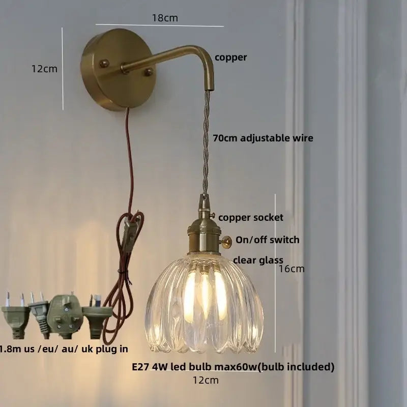 DecorBites™ Glass Adjustable LED Wall Lamp with Pull Chain Switch, Modern Nordic Design