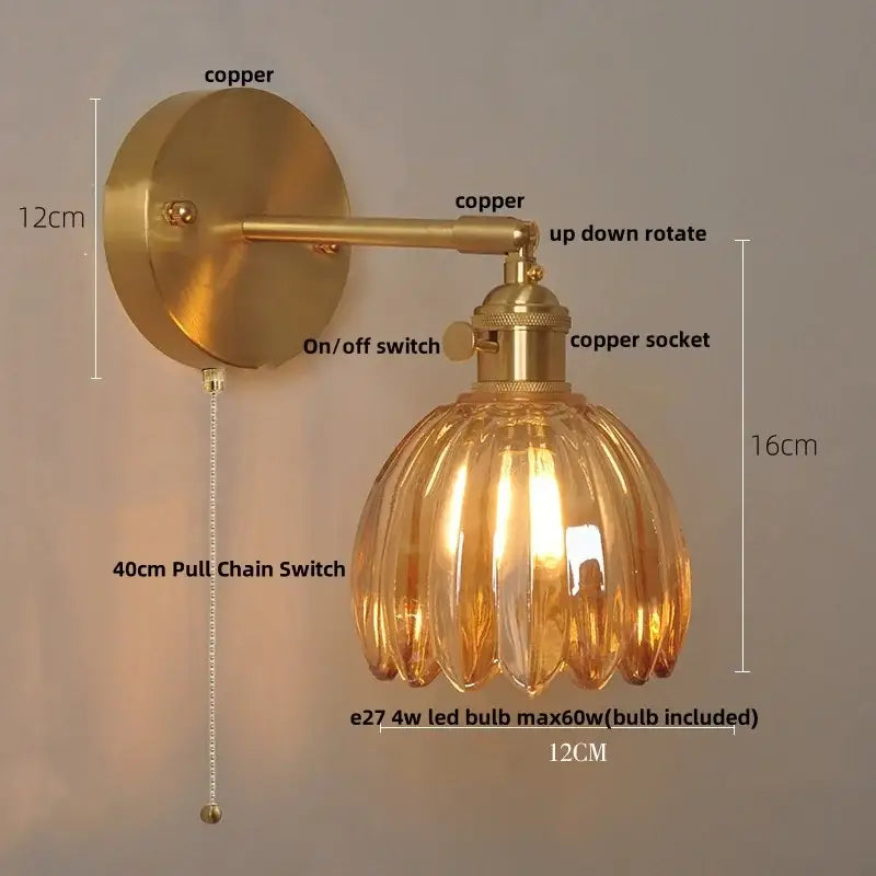 DecorBites™ Glass Adjustable LED Wall Lamp with Pull Chain Switch, Modern Nordic Design