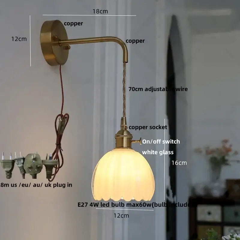 DecorBites™ Glass Adjustable LED Wall Lamp with Pull Chain Switch, Modern Nordic Design