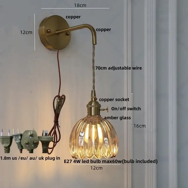 DecorBites™ Glass Adjustable LED Wall Lamp with Pull Chain Switch, Modern Nordic Design