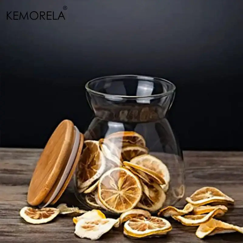 DecorBites™ Glass Airtight Canister with Wood Lid - Food Storage Solution for Kitchen