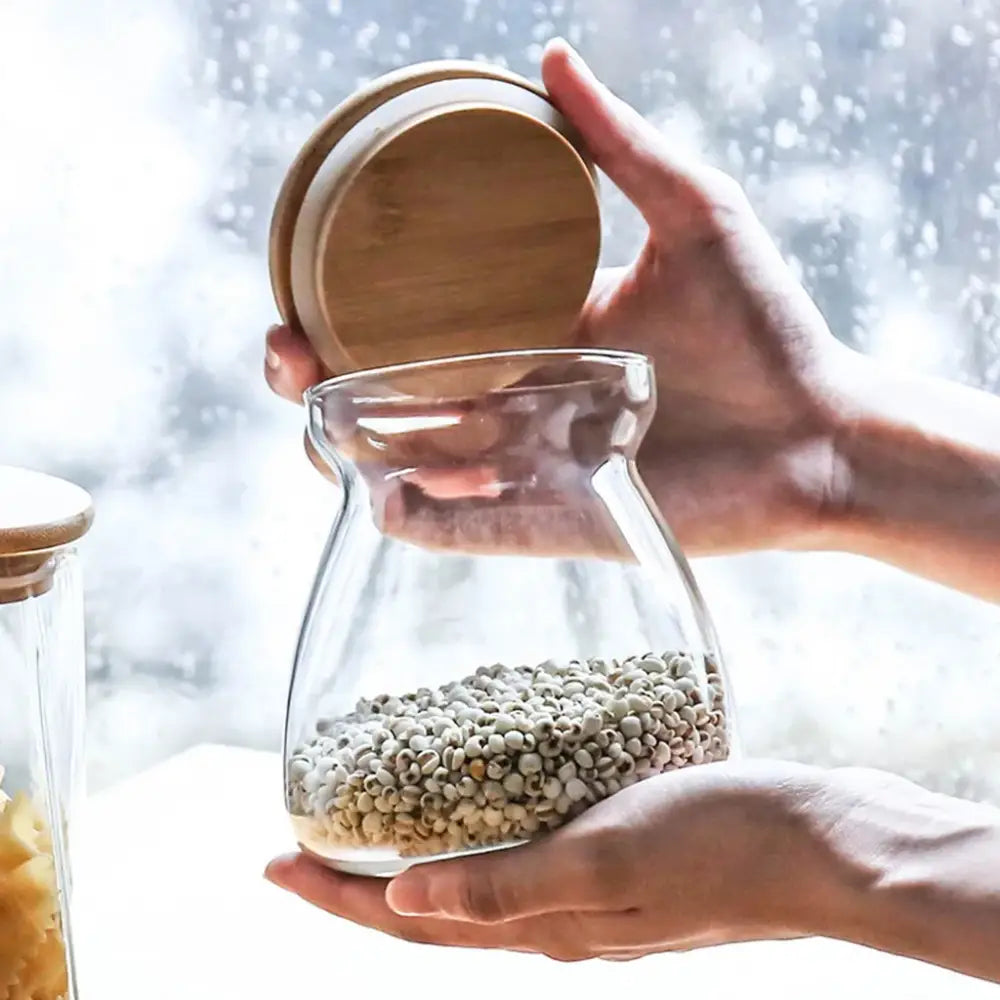DecorBites™ Glass Airtight Canister with Wood Lid - Food Storage Solution for Kitchen