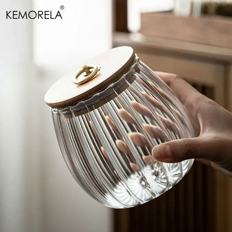 DecorBites™ Glass Airtight Canister with Wooden Lid | Stylish Kitchen Storage Solution