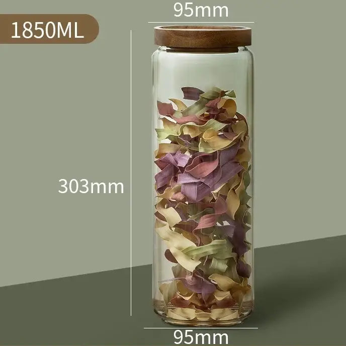 DecorBites™ Glass Airtight Canister with Wooden Lid | Versatile Kitchen Storage Solution